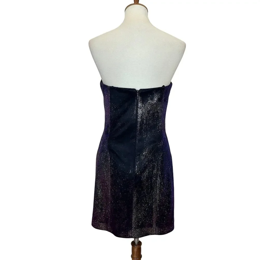Nicole Miller Iridescent Bustier Mini Dress Blue MEDIUM Strapless Designer $355 - Picture 6 of 7